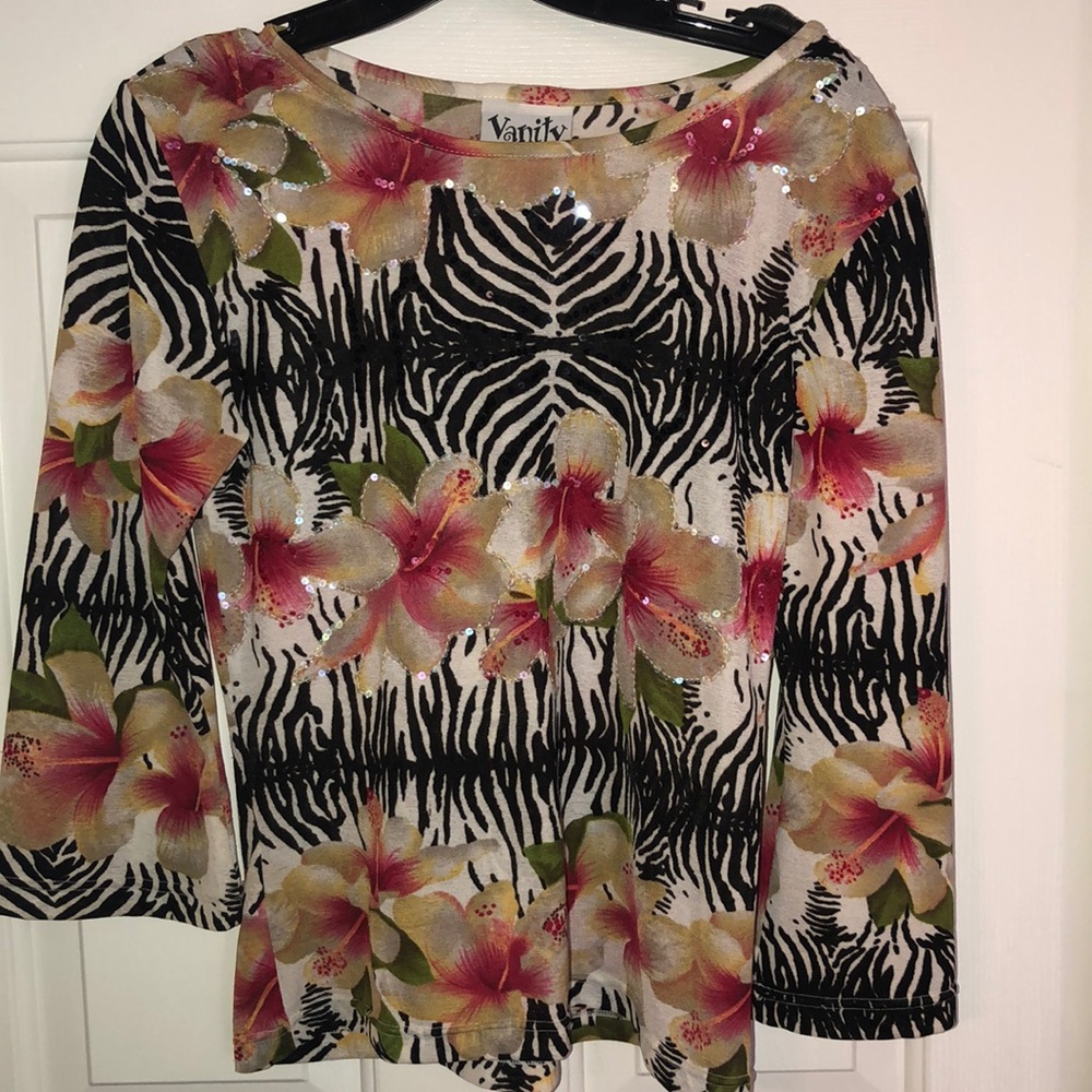 Vanity floral zebra print blouse size large